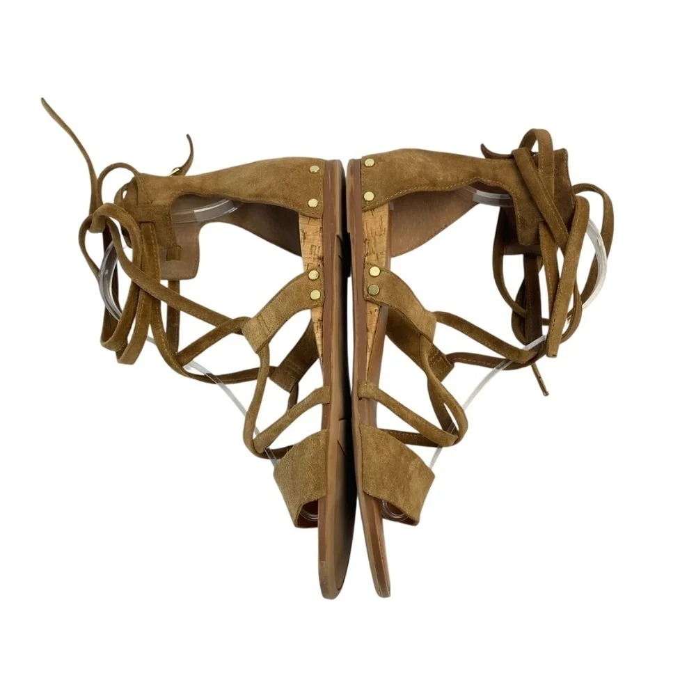 FRANCO SARTO Primrose Tan Suede Lace Up Sandal Flats size 8